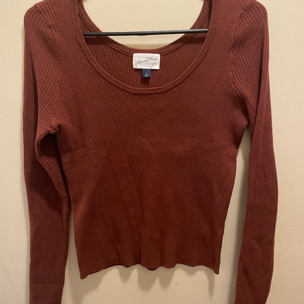 Rust Ribbed Long Sleeve Sweater